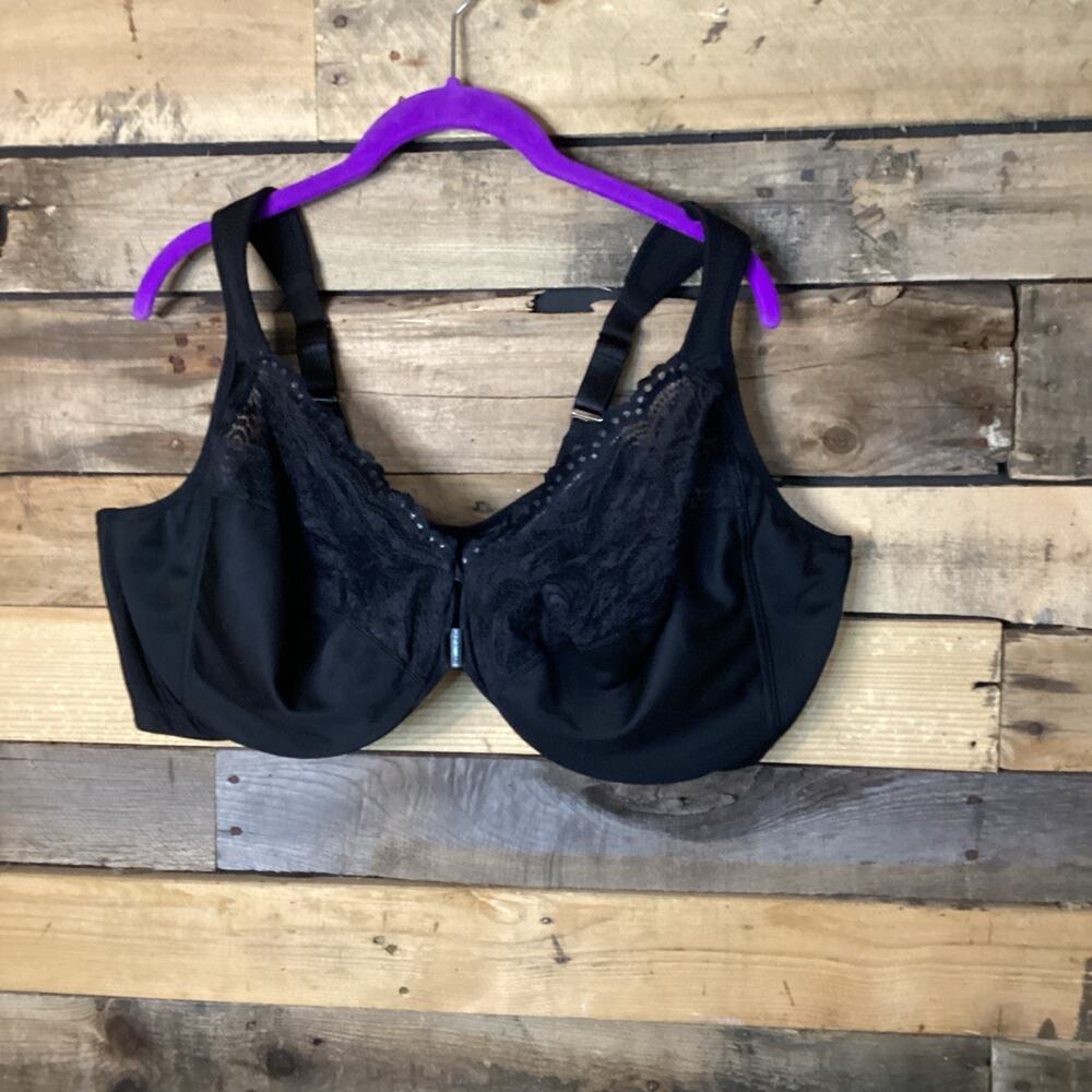 Glamorise Black Front Close Underwire Non Padded Bra Size 50DD